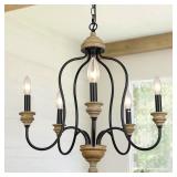 20.4' Black Modern Vintage Farmhouse wood Chandeli