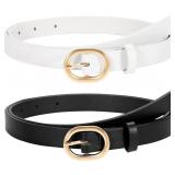 WERFORU 2 Pack Women's Skinny Leather Belt with Go