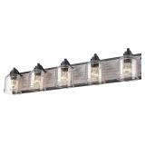 Farmhouse Bathroom Vanity Light, 5-Light Dark Wood