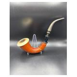 VINTAGE CALABASH PIPE CERAMIC LINED CARVED GOURD