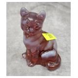4' FENTON GLASS CRANBERRY OPALESCENT BEAR