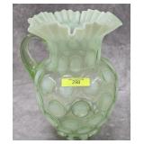 9.5' FENTON VASELINE TOPAZ COIN DOT PITCHER