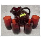 5- PIECE ANCHOR HOCKING RUBY RED JUICE SET