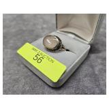 STERLING SILVER PINK MOONSTONE RING, SZ-8