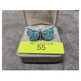 NATIVE AMERICAN TURQUOISE BUTTERFLY RING, SZ-6