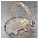 8.5' FENTON GLASS RIBBON CANDY HUMMINGBIRD BASKET