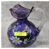 7' FENTON GLASS PAINTED AMETHYST BASKET