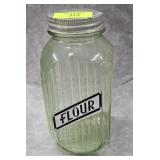 8' HOOSIER URANIUM GLASS 'FLOUR' JAR