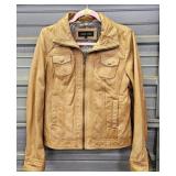 WOMEN'S BLACK RIVET BROWN LEATHER JACKET, SZ-L
