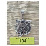 16' STERLING SILVER TIGER PENDANT NECKLACE