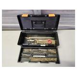 PLASTIC TOOLBOX W/ ASST. TAPS & OTHER