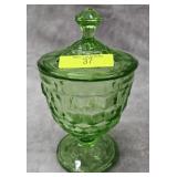 6' VASELINE GLASS LIDDED JAR