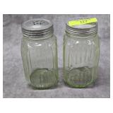 PAIR OF 5' HOOSIER VASELINE GLASS SHAKERS