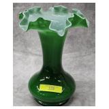 7.5' FENTON GLASS GREEN CASE VASE