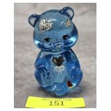2.75' FENTON GLASS PAINTED BLUE BEAR