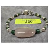 7' STERLING SILVER ROSE QUARTZ & PEARL BRACELET