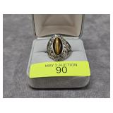 STERLING SILVER FILIGREE TIGER EYE RING, SZ-8