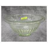 8.5' HAZEL ATLAS VASELINE GLASS RIBBED BOWL