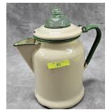9' ENAMEL & VASELINE GLASS COFFEE POT