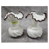 PAIR OF 7' FENTON GLASS AMETHYST CREST VASES