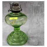 VINTAGE VASELINE GLASS OIL LAMP W/ CHIMNEY
