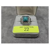 STERLING SILVER TURQUOISE RING, SZ-8