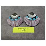 PAIR OF STERLING SILVER SPINY OYSTER & MOP EARRING
