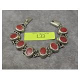 7' STERLING SILVER & CORAL BRACELET, 34 GRAMS