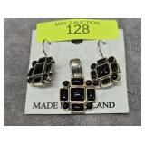 STERLING SILVER & ONYX PENDANT EARRING SET
