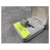 STERLING SILVER GREEN TURQUOISE RING, SZ-8