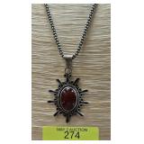 18' STERLING SILVER CARNELIAN PENDANT NECKLACE