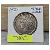 1922 PEACE DOLLAR, FINE