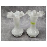 PAIR OF 8' FENTON GLASS SILVER CREST VASES