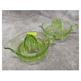 2- HAZEL ATLAS 8' VASELINE GLASS JUICERS