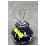 6' FENTON GLASS PAINTED AMETHYST PERFUME BOTTLE
