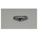 Pretty Sterling Silver Ring W/ Purple Stone
