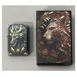Dragon & Lion Cigarette and Lighter Cases