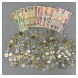 Large Variety of Foreign Coins & Paper Money