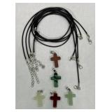 (5) Gemstone Cross Pendants W/ Necklaces #2