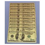 (10) 24k Gold Plated $100 IS Banknotes