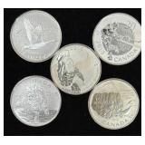 (5) 1/4 - Ounce Canadian Silver Rounds