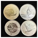 (4) 1/4th Ounce Canadian Silver Rounds