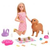 $23 Barbie - Doll and Newborn Pups Playset