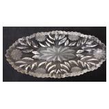 Vintage Etched Floral Glass Oval Relish Dish