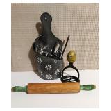 Vintage Primitive Kitchen Tool and Caddy Lot