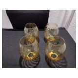 Set of 4 Vintage Amber Optic Swirl Tumblers