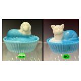 Set of Two:  Dog and Cat on Wide Rib Base