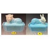 Set of Two: Rabbit and Lion on Picket Fence Base