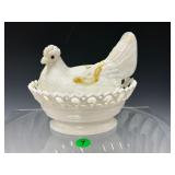 Marvered Hen on Lacy Base