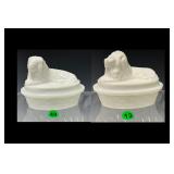 Set of Two: Lion and Dog on Wide Rib Base